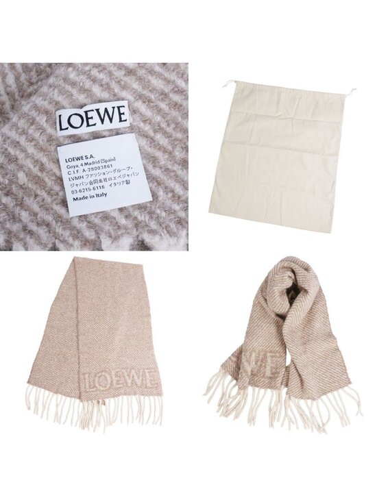 LOEWE Fringed printed wool, silk and cashmere-blend scarf  Loewe Scarf Shawl Fringe Alpaca Wool Heli